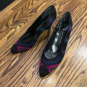 Z Stuart Weitzman Women’s 7 Pumps Leather Suede Zig Zag Vintage Design